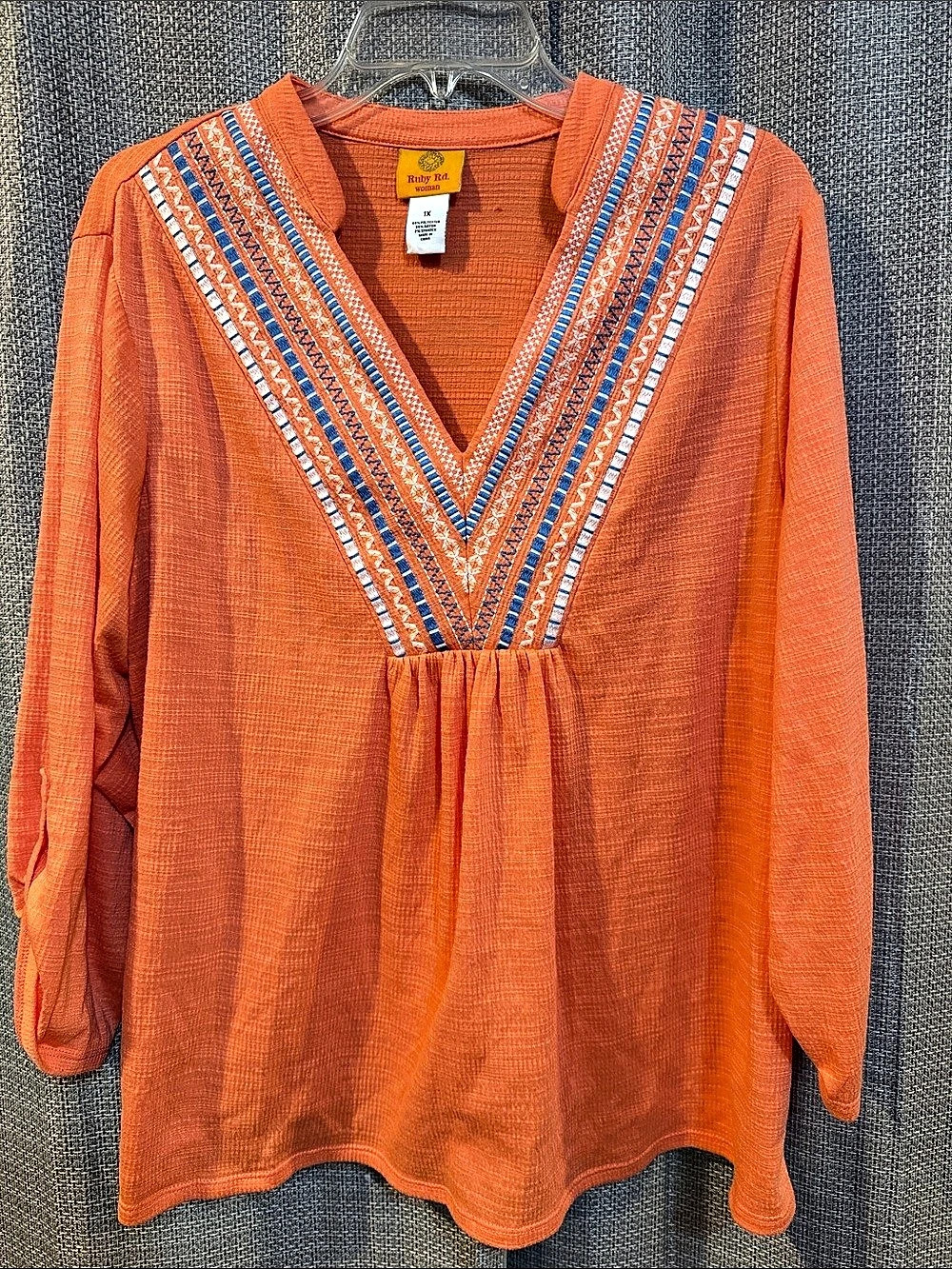 Ruby Rd. Women's Geometric Tunic Orange Blue Size 1X
